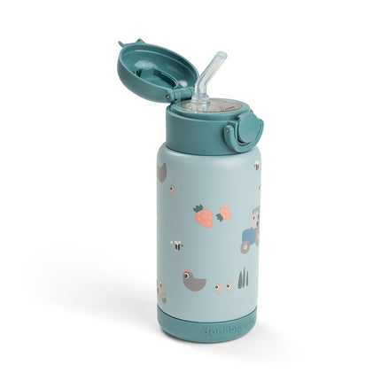 <tc>Done by Deer</tc> Botella térmica con pajita Tiny Farm Blue, 340 ml