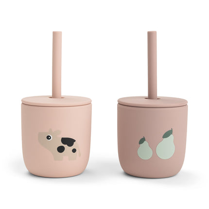 Vaso con pajita de silicona pack de 2 Tiny farm Rosa