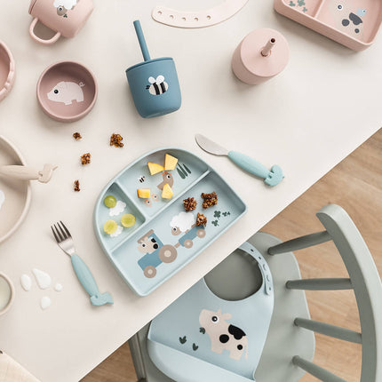 Taza de silicona para beber con pajita, paquete de 2 Tiny farm Azul