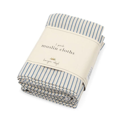 3 PACK MUSLIN CLOTH GOTS STRIPE BLUIE - Babywinkel - 5715681099827