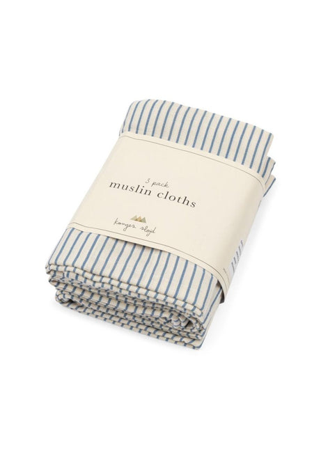 3 PACK MUSLIN CLOTH GOTS STRIPE BLUIE - Babywinkel - 5715681099827