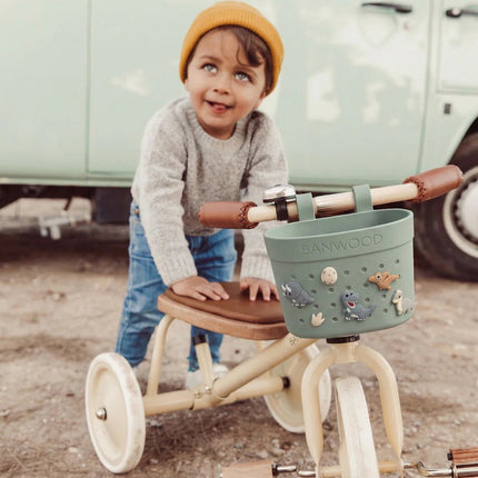 Banwood Kinderstep- en Fietsmandje Pin & Ride Olive koop je bij Babywinkel