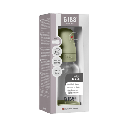 BIBS BIBS Glass Baby Bottle Round Siliconen 1 pack 120 ml Slow Flow Sage - Babywinkel - 5713795265688