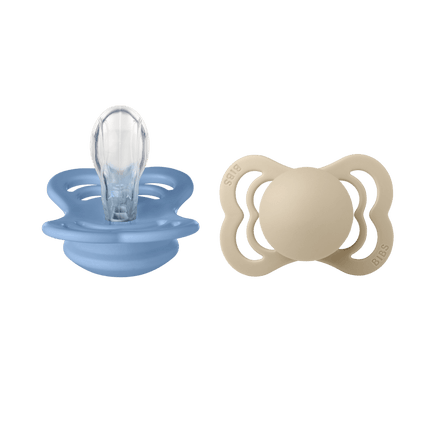 BIBS Spenen Maat 1 Supreme Siliconen Vanilla/Sky Blue 2st koop je bij Babywinkel