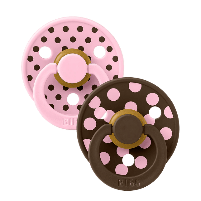 BIBS Spenen Maat 2 Studio Colour Polka Latex Baby Pink/Mocha 2st koop je bij Babywinkel