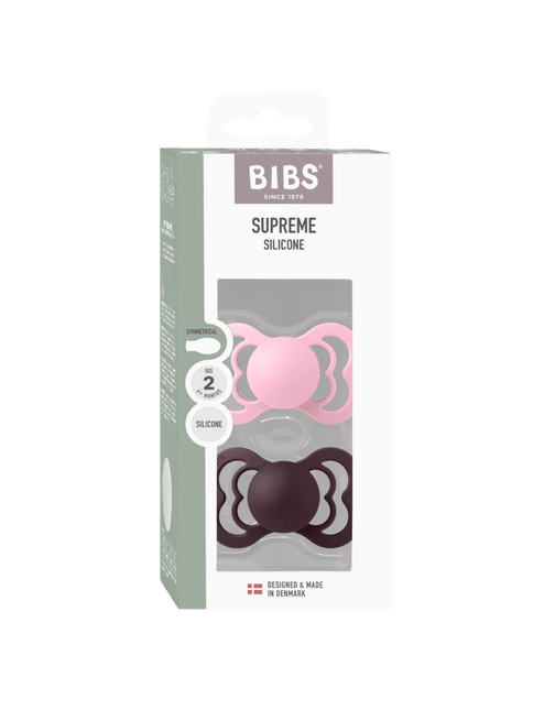 BIBS Spenen Maat 2 Supreme Siliconen Baby Pink/Plum 2st koop je bij Babywinkel