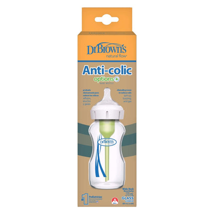Dr. Brown’s Options+ Anti - colic Bottle | Brede halsfles glas 270ml - Dr. Brown's - Babywinkel - 072239328248