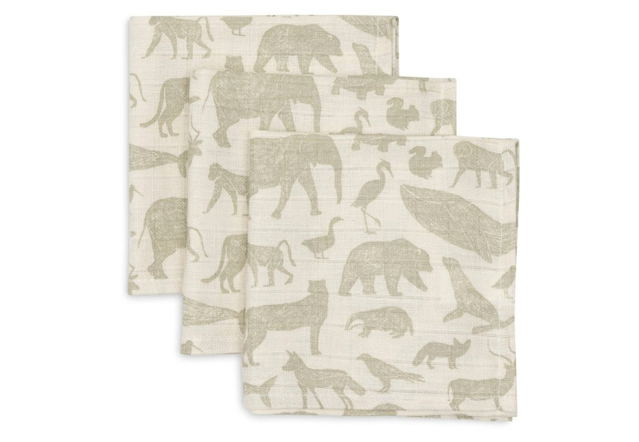Hydrofiel Monddoekje Animals - Olive Green - 3 Stuks - Babywinkel - 8717329377097