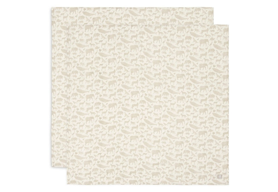 Jollein Hydrofiele Doek Large Animals Nougat 115X115Cm 2 Stuks koop je bij Babywinkel
