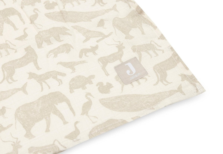 Jollein Hydrofiele Doek Large Animals Nougat 115X115Cm 2 Stuks koop je bij Babywinkel