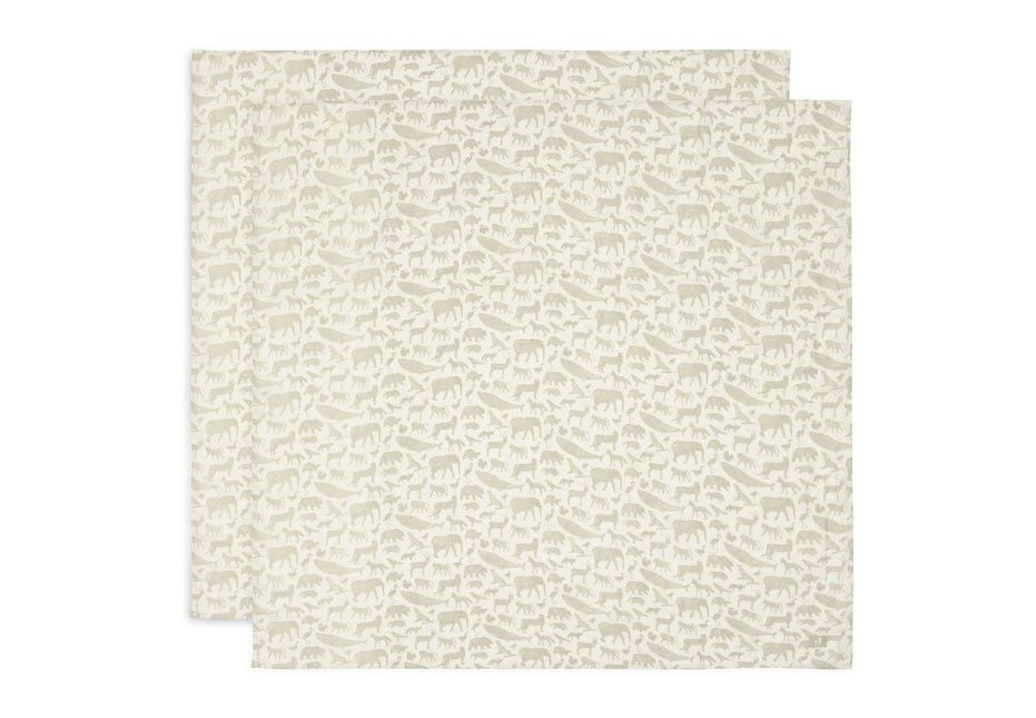 Jollein Hydrofiele Doek Large Animals Olive Green 115X115Cm 2 Stuks koop je bij Babywinkel