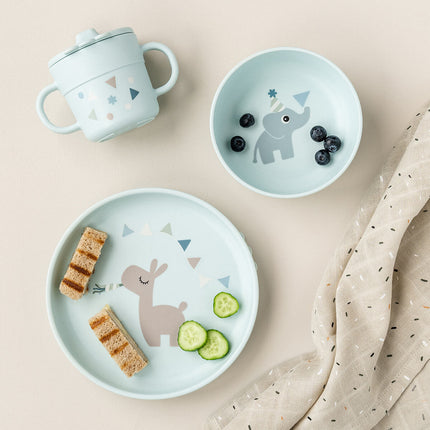 Kinderserviesset met zuignap Celebration Blue koop je bij Babywinkel