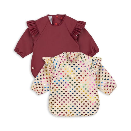 Konges Slojd Slabbetje Met Mouwen Coeur Glitter/ Sangria 2St - Babywinkel - 5715681099063