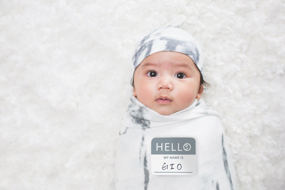 Lulujo Hydrofiele Doek Met Muts En Sticker Marble koop je bij Babywinkel