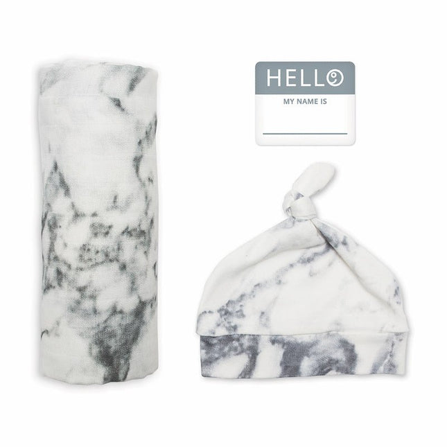 Lulujo Hydrofiele Doek Met Muts En Sticker Marble koop je bij Babywinkel