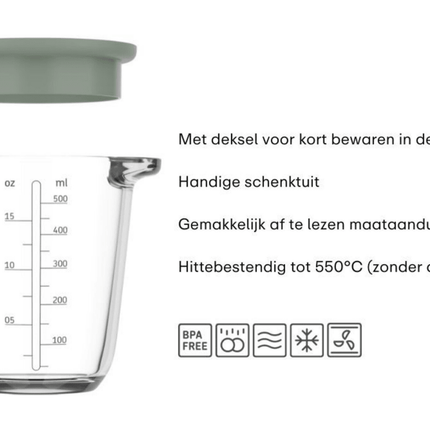 Maatbeker met deksel Chef It glas 500 ml - Nordic sage koop je bij Babywinkel