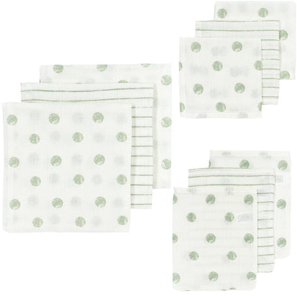 Meyco Hydrofiele Doek Hydrofiel Set 9St Dot Stripe Soft Green - Meyco - Babywinkel - 4054703453744