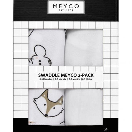 Meyco Inbakerdoek Animal/Uni Wit 0 - 3 mnd 2st - Meyco - Babywinkel - 4054703310191