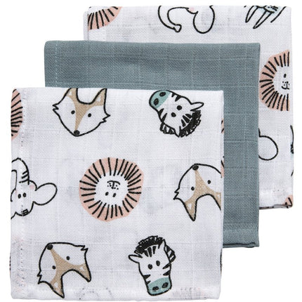 Meyco Monddoekje 3St Animal/Uni Stone Green/Animal - Meyco - Babywinkel - 4054703457193
