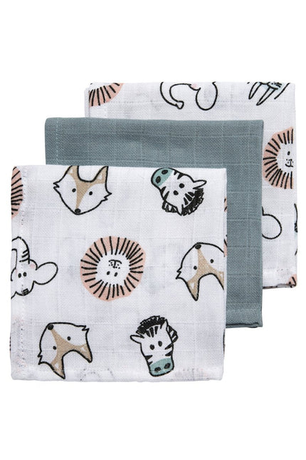 Meyco Monddoekje 3St Animal/Uni Stone Green/Animal - Meyco - Babywinkel - 4054703457193