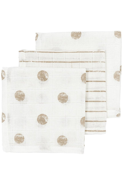Meyco Monddoekje 3St Dot Stripe Sand - Meyco - Babywinkel - 4054703457766