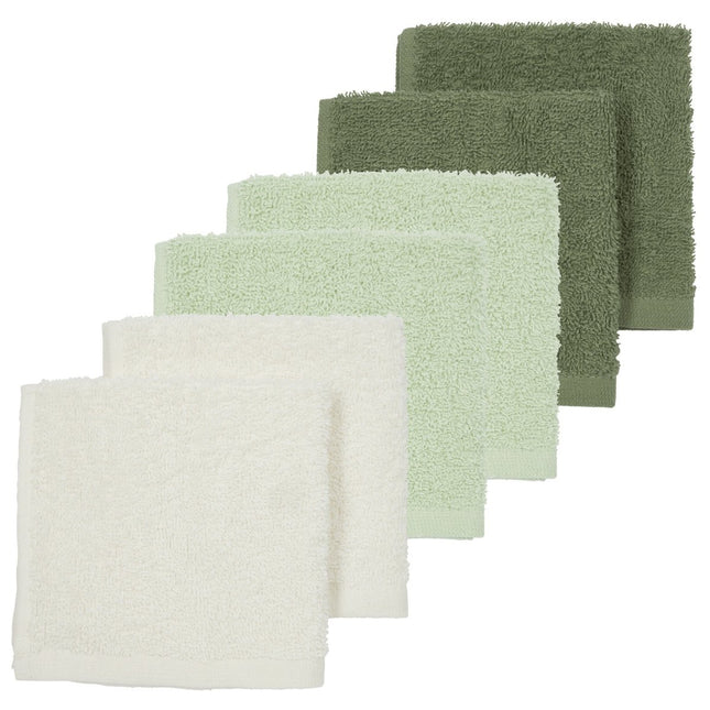 Meyco Monddoekje 6St Basic Badstof Offwhite/Soft Green/Forest Green - Meyco - Babywinkel - 4054703616460