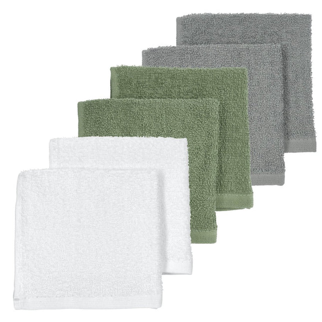 Meyco Monddoekje 6St Basic Badstof Wit/Forest Green/Grijs - Meyco - Babywinkel - 4054703116069