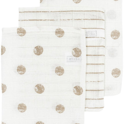 Meyco Washandje 3St Dot Stripe Sand - Meyco - Babywinkel - 4054703458763