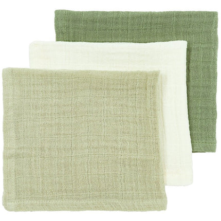 Monddoekjes 3 - pack pre - washed hydrofiel Uni - naturel/soft olive/olive green - 30x30cm - Babywinkel - 4054703508239