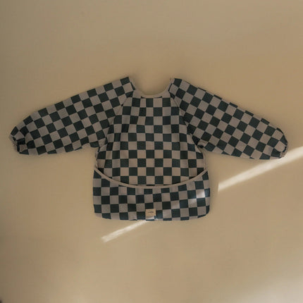 Mushie Slabbetje Lange Mouwen Olive Check - Mushie - Babywinkel - 840355800470