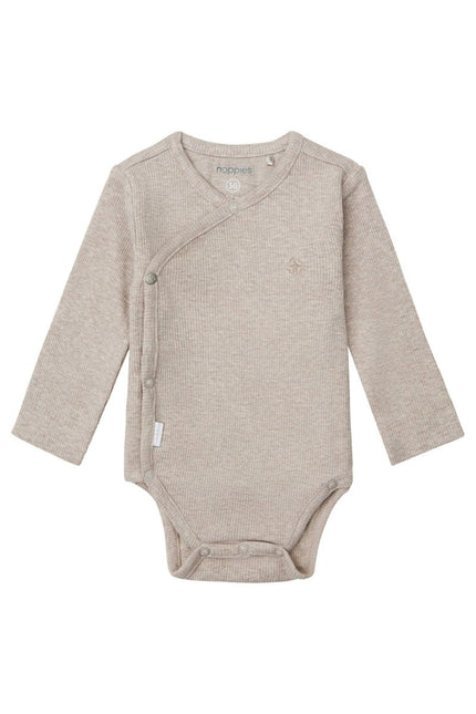 Noppies Romper Lange Mouwen Rib Nino Taupe Melange koop je bij Babywinkel