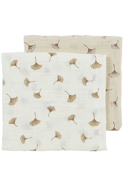 Pre - washed hydrofiele doeken 2 - pack Ginkgo - offwhite/soft sand - 70x70cm - Babywinkel - 4054703529043