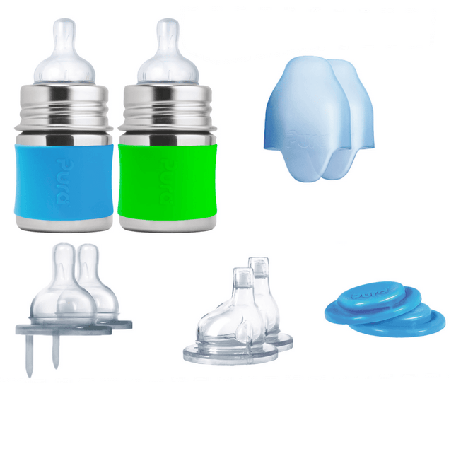 Pura Babyfles Staterset 150Ml Aqua/Groen 12 delig - Pura - Babywinkel - 858312007138