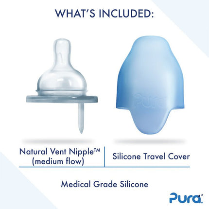 Pura Thermosfles Rvs Speenfles 260Ml Silicone Speen Medium Flow + Silicone Reisdop + Groene Sleeve - Pura - Babywinkel - 853766006546