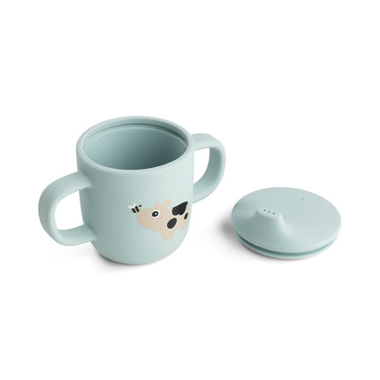 Siliconen drinkbeker met tuit en handvatten Tiny farm Blue koop je bij Babywinkel