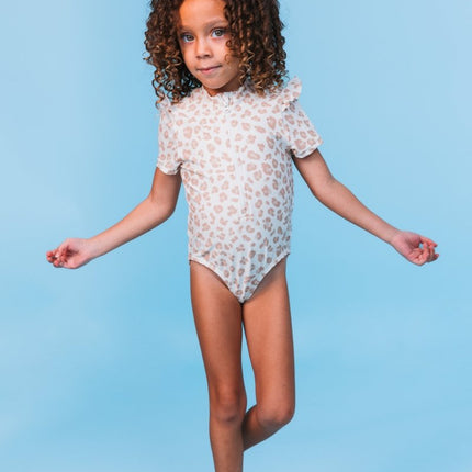 Swim Essentials Uv Zwempak Beige Leopard Rashguard Ruffle - Babywinkel - 8721197412163
