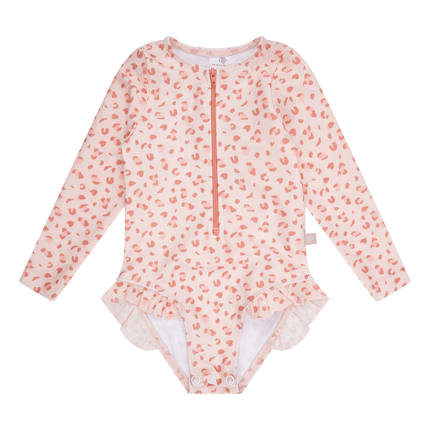 Swim Essentials Uv Zwempak Panterprint Old Pink Ruffle - Babywinkel - 7432233926971