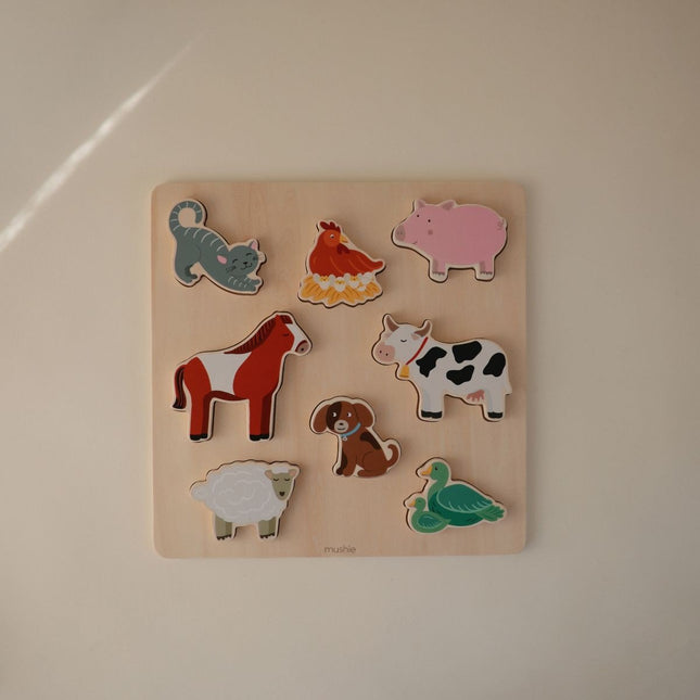 Mushie Puzzel Wooden Farm koop je bij Babywinkel