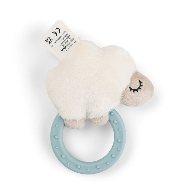 Zintuiglijke rammelaar met bijtring Sheepy Blue koop je bij Babywinkel